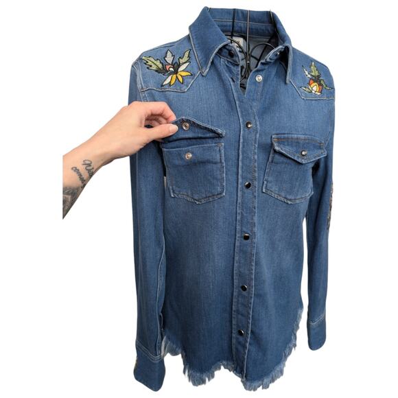 Zadig & Voltaire Deluxe Thelma Love Now Embroidery Western Denim Button Shirt XS - Picture 14 of 15